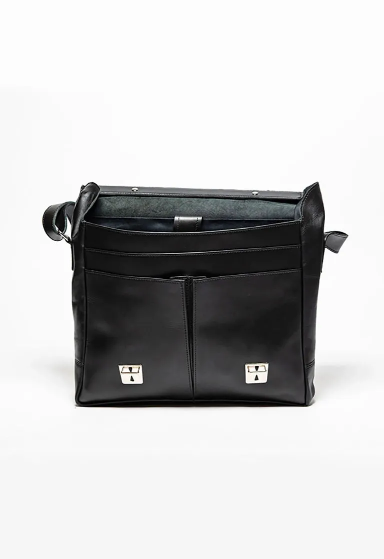 Black Coarse Leather Messenger Bag 2.0