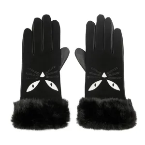 Black Leather Cat Gloves with Faux Fur Trim From Alice Hannah