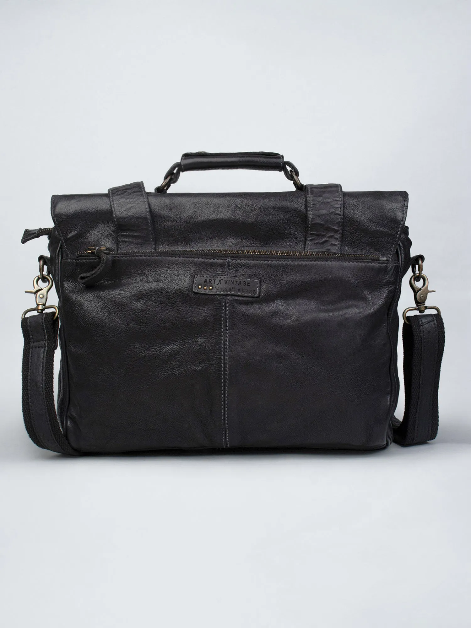 Black Leather Men's Messenger Bag By Art N Vintage
