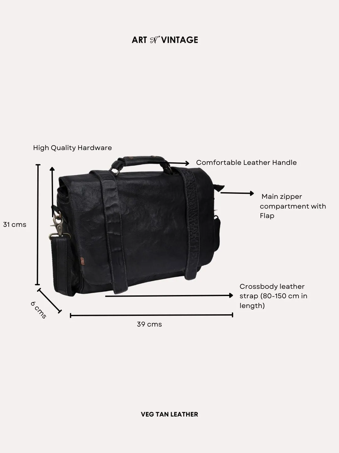 Black Leather Men's Messenger Bag By Art N Vintage