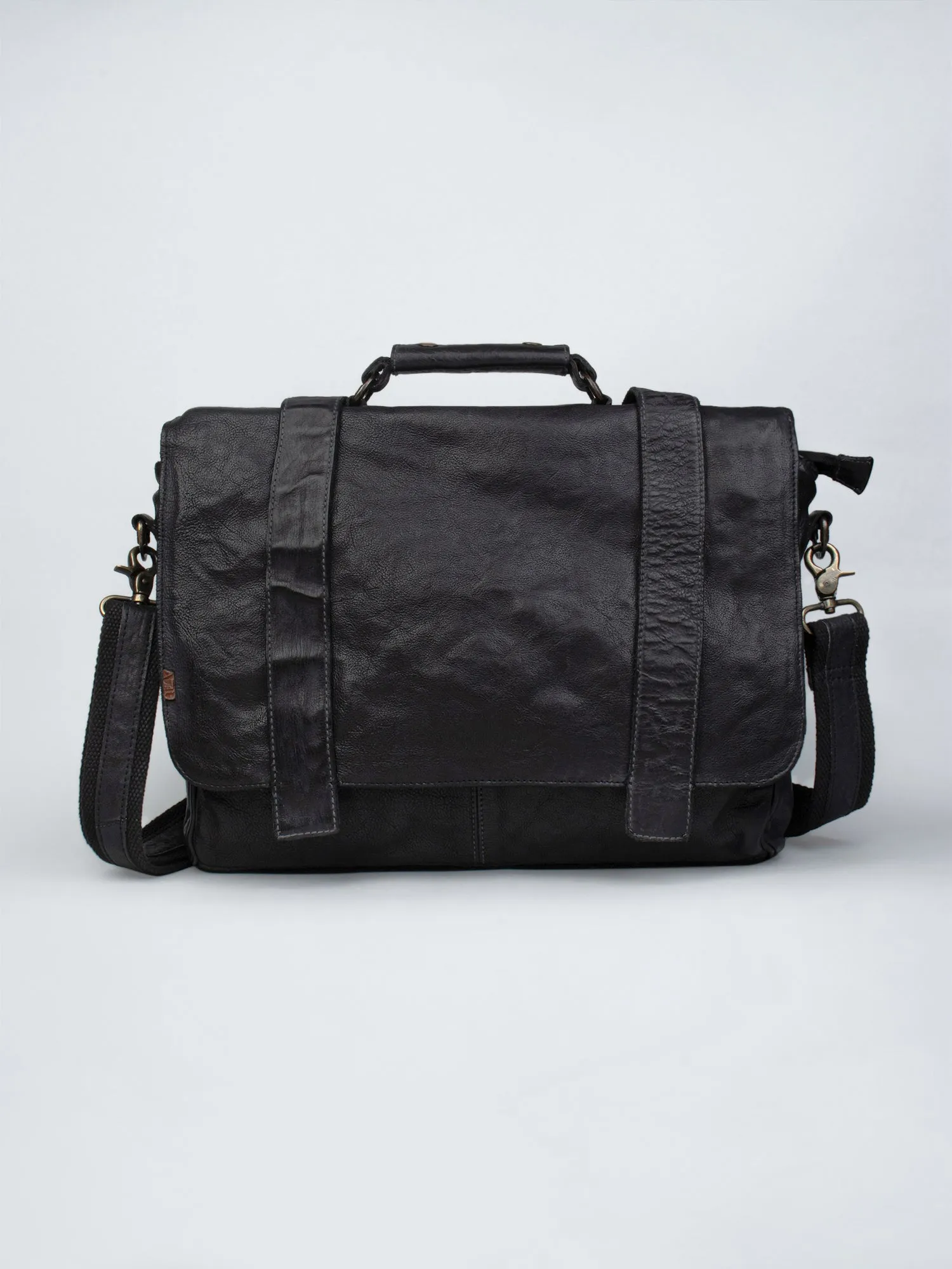 Black Leather Men's Messenger Bag By Art N Vintage