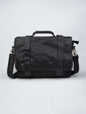 Black Leather Men's Messenger Bag By Art N Vintage