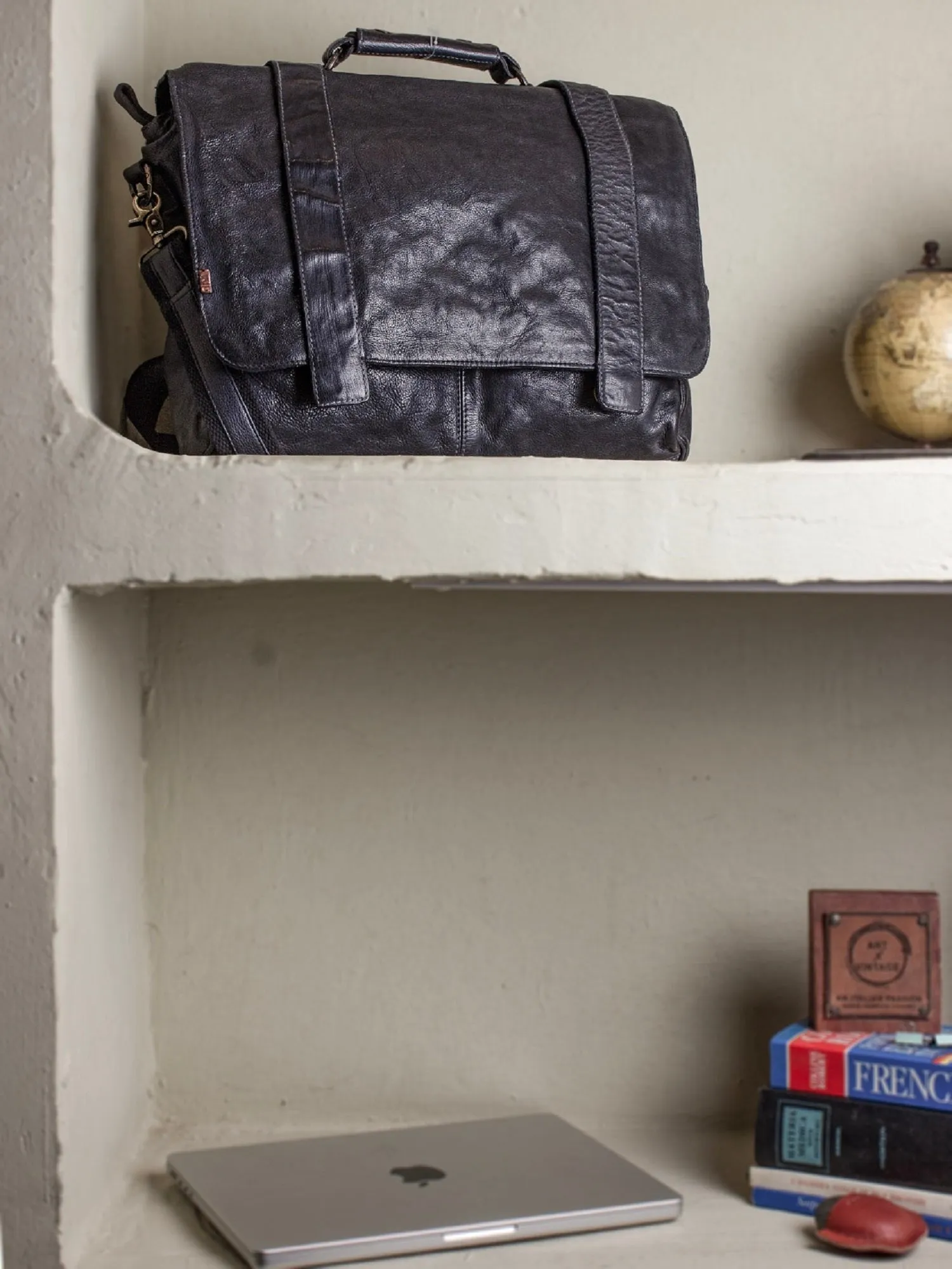 Black Leather Men's Messenger Bag By Art N Vintage