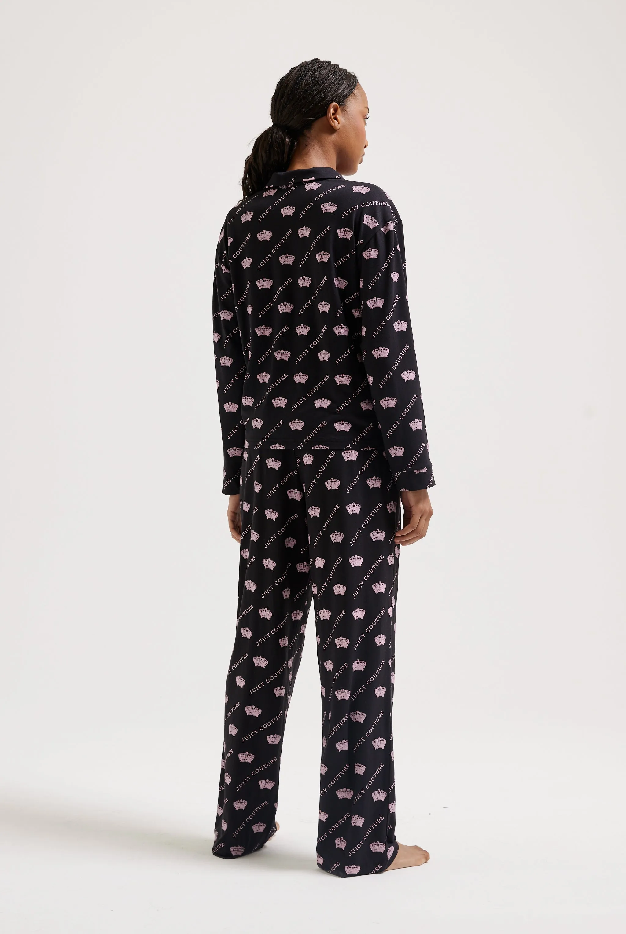BLACK LONG SLEEVE CROWN PYJAMA SHIRT