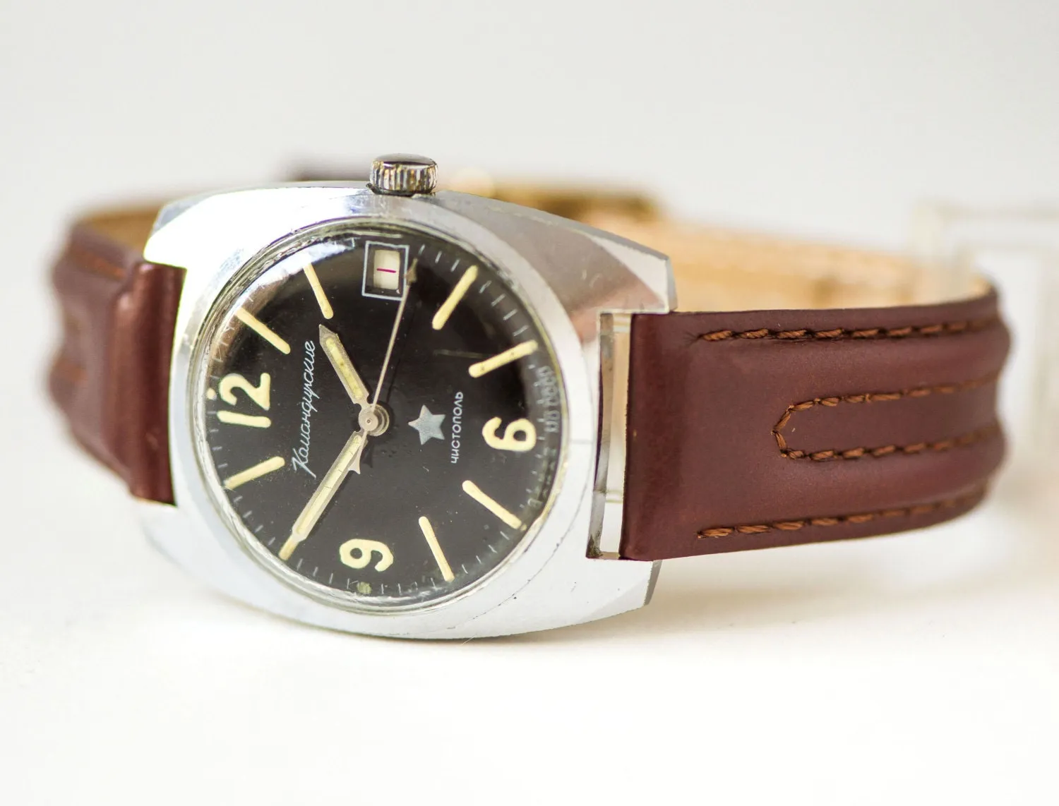 Black military men's watch tomboy, shockproof men watch, dust proof men watch Komandirskie, mechanical watch 70s, new nylon or leather strap