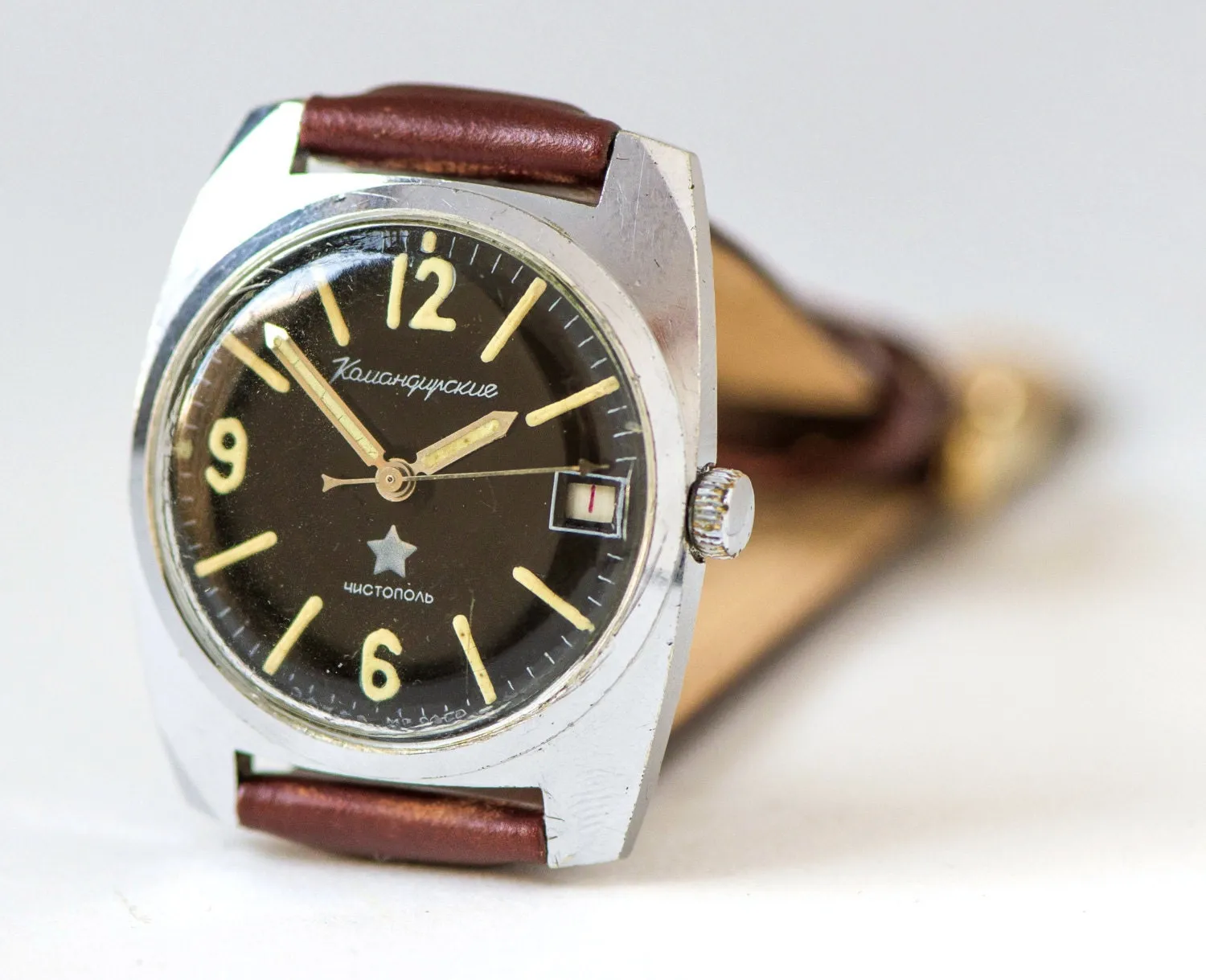 Black military men's watch tomboy, shockproof men watch, dust proof men watch Komandirskie, mechanical watch 70s, new nylon or leather strap