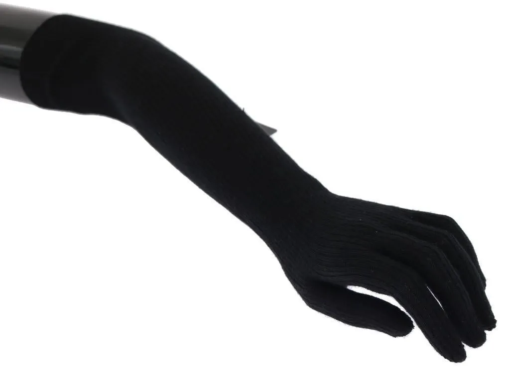 Black Ribbed Cashmere Elbow Long Gloves