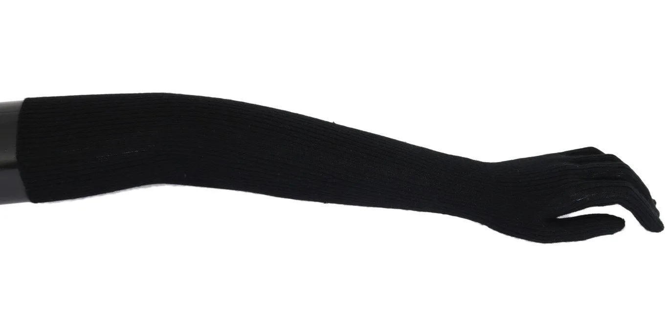 Black Ribbed Cashmere Elbow Long Gloves