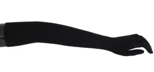 Black Ribbed Cashmere Elbow Long Gloves