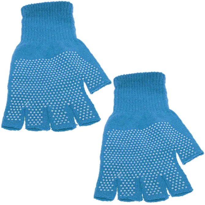 Blue Dotted Fingerless Mitten Gloves