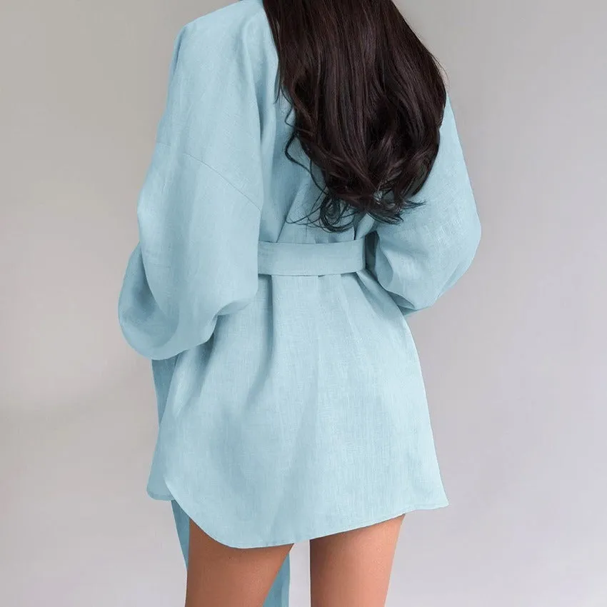 Blue Pajama Set with Bathrobe