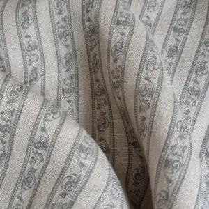 Blue Striped Floral Vintage Printed Linen 260gsm