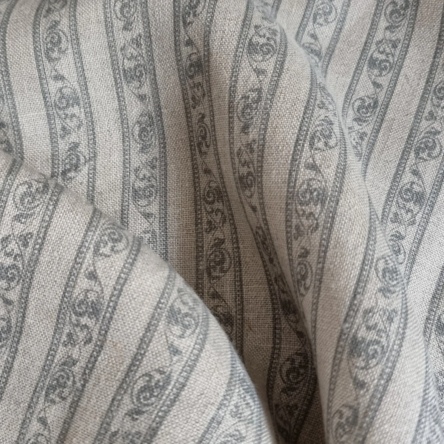 Blue Striped Floral Vintage Printed Linen 260gsm