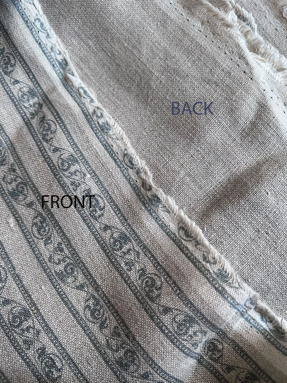 Blue Striped Floral Vintage Printed Linen 260gsm