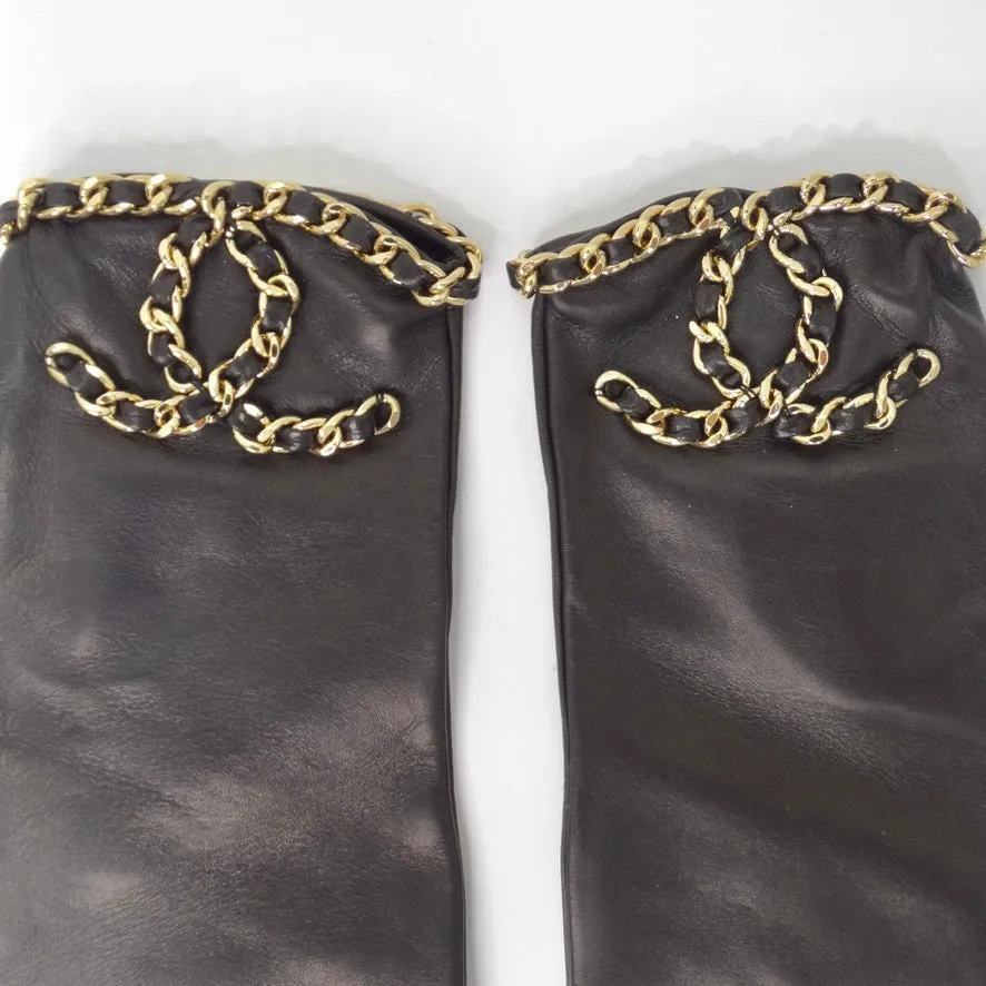 Brand New Chanel FW2020 Interlocking C Logo Leather Fingerless Gloves