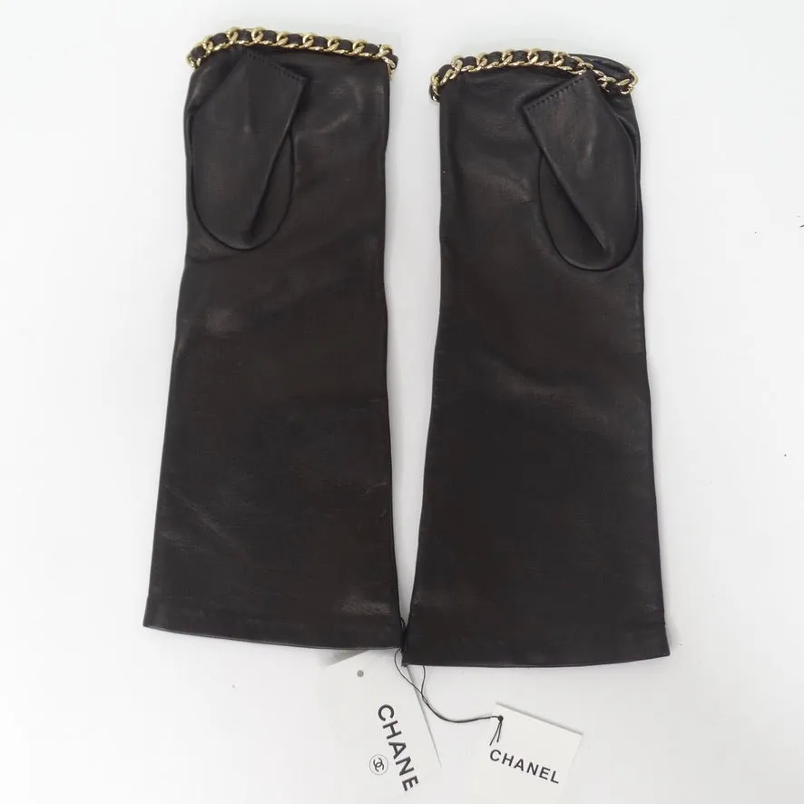 Brand New Chanel FW2020 Interlocking C Logo Leather Fingerless Gloves