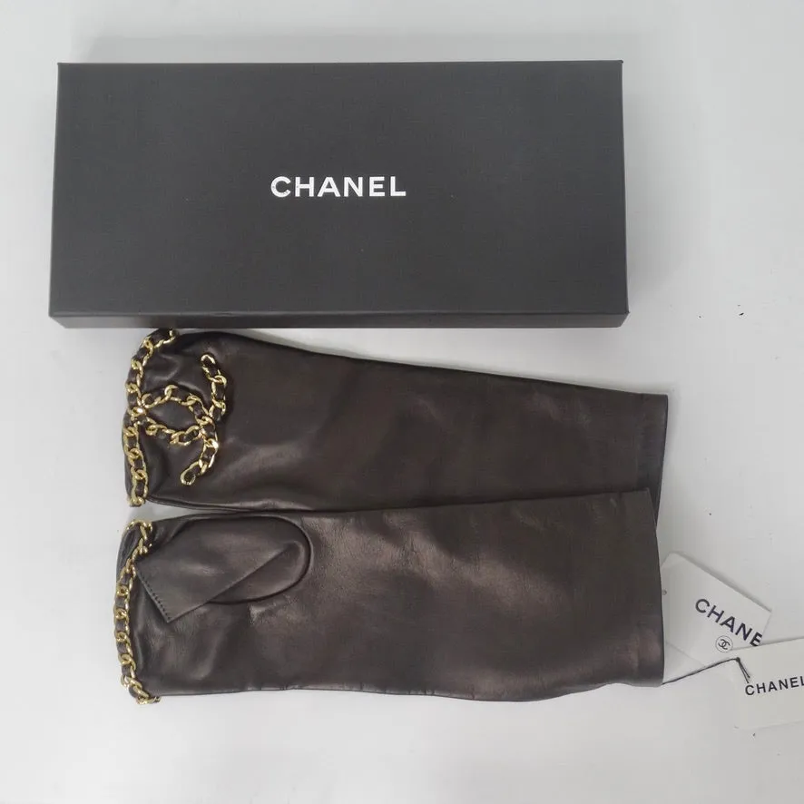 Brand New Chanel FW2020 Interlocking C Logo Leather Fingerless Gloves