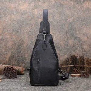 Brown Mens Sling Bag Vintage Leather Chest Bag Crossbody Pack for Men