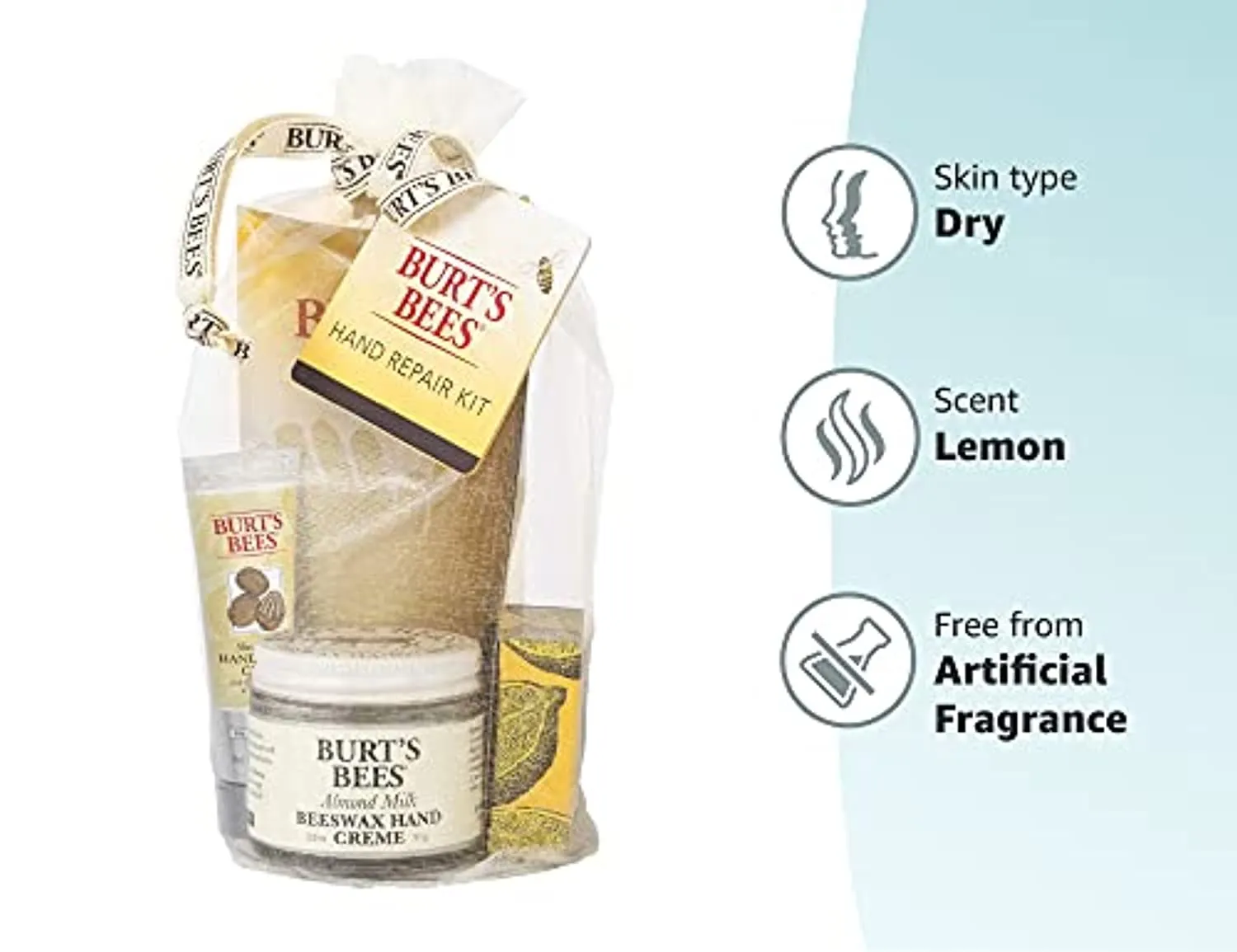 Burt's Bees Gift Set, 3 Hand Repair Moisturizing Products - Almond & Milk Cream, Lemon Butter Cuticle Cream, Shea Butter Cream, with Gloves