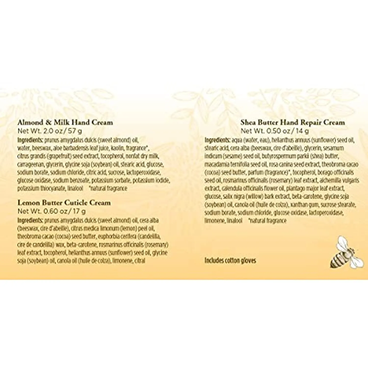 Burt's Bees Gift Set, 3 Hand Repair Moisturizing Products - Almond & Milk Cream, Lemon Butter Cuticle Cream, Shea Butter Cream, with Gloves