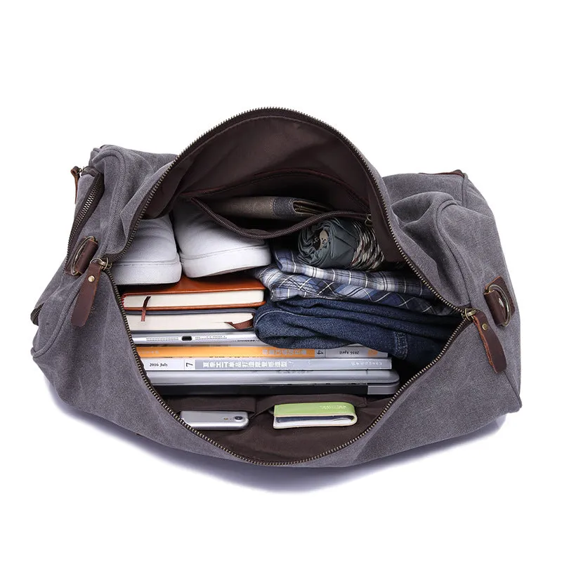 Canvas Duffle Bag Vintage Canvas Travel Weekend Bag Carry On Bag With Shoes Compartment