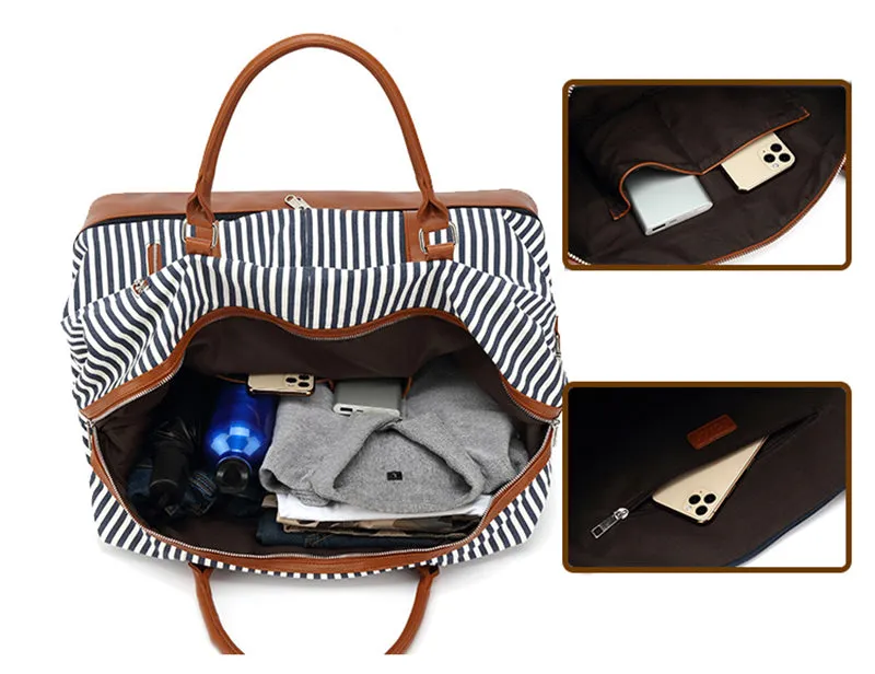 Canvas Travel Bag Waterproof Canvas Gym Bag Stylish Canvas Leather Duffel Bag Unisex Weekender Bag