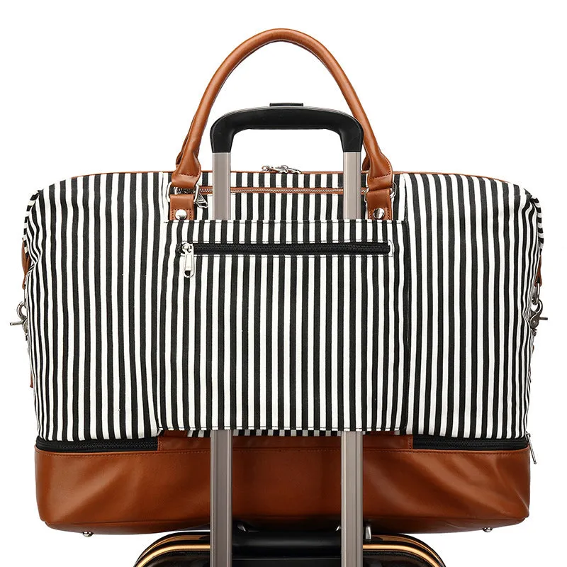 Canvas Travel Bag Waterproof Canvas Gym Bag Stylish Canvas Leather Duffel Bag Unisex Weekender Bag