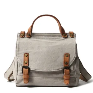 Canvas With Leather Handbag for Women, Stylish Canvas Messenger Shoulder Bag Crossbody Bag