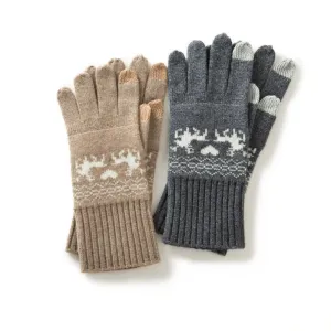 Cashmere Gloves With Fair Isle Reindeer Cashmere Glove Running Hiking
