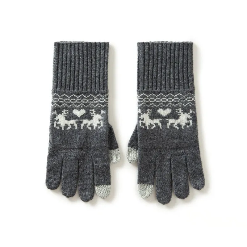 Cashmere Gloves With Fair Isle Reindeer Cashmere Glove Running Hiking