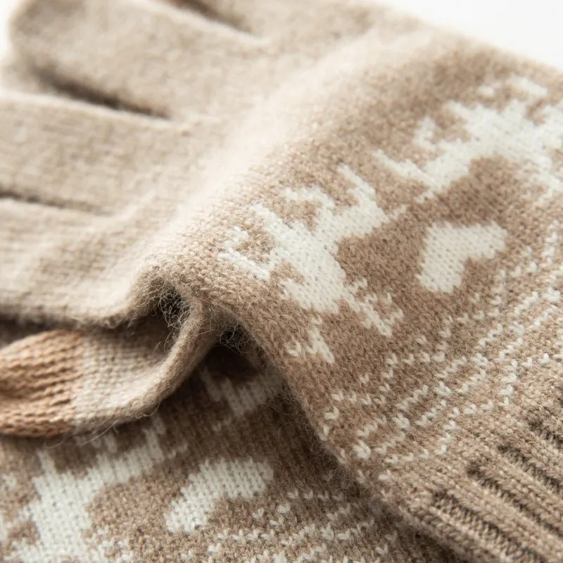 Cashmere Gloves With Fair Isle Reindeer Cashmere Glove Running Hiking