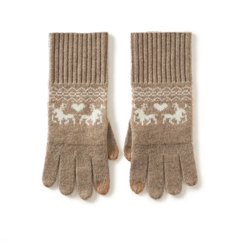 Cashmere Gloves With Fair Isle Reindeer Cashmere Glove Running Hiking