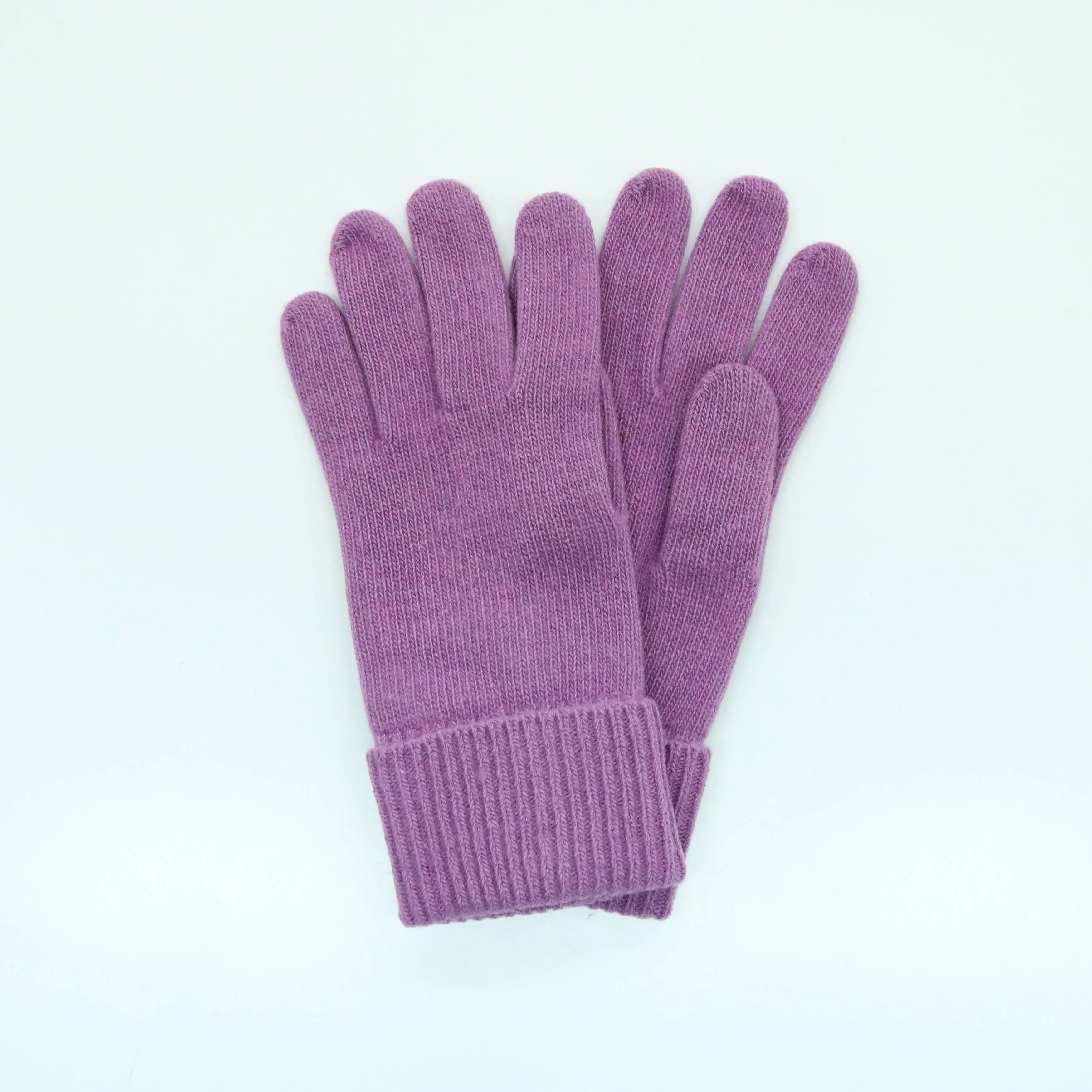 Cashmere Gloves With Ribbed Cuff: SK Purple