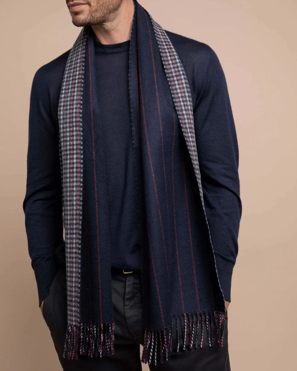 Cashmere Reversible Pinstripe Scarf in Dark Grey