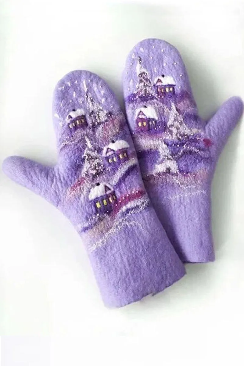 Cashmere Thick Printed Winter Warm Christmas Gloves