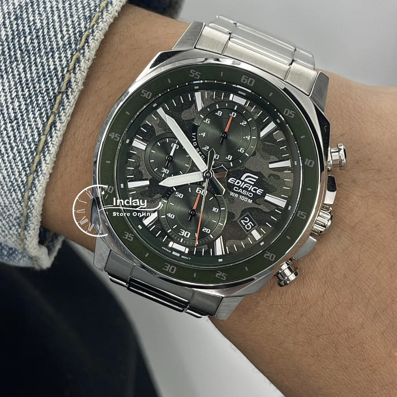 Casio Edifice Men's Watch EFV-600D-3C Standard Chronograph Stainless Steel Band Mineral Glass