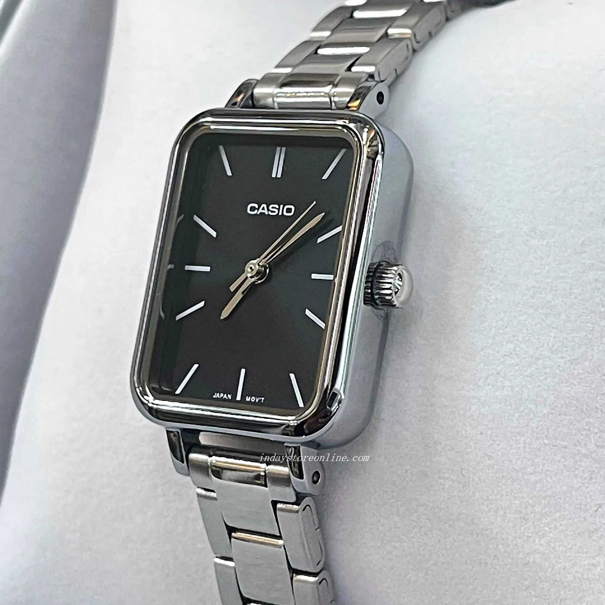 Casio Standard Women's Watch LTP-V009D-1E Square Type Silver Plated Stainless Steel Strap