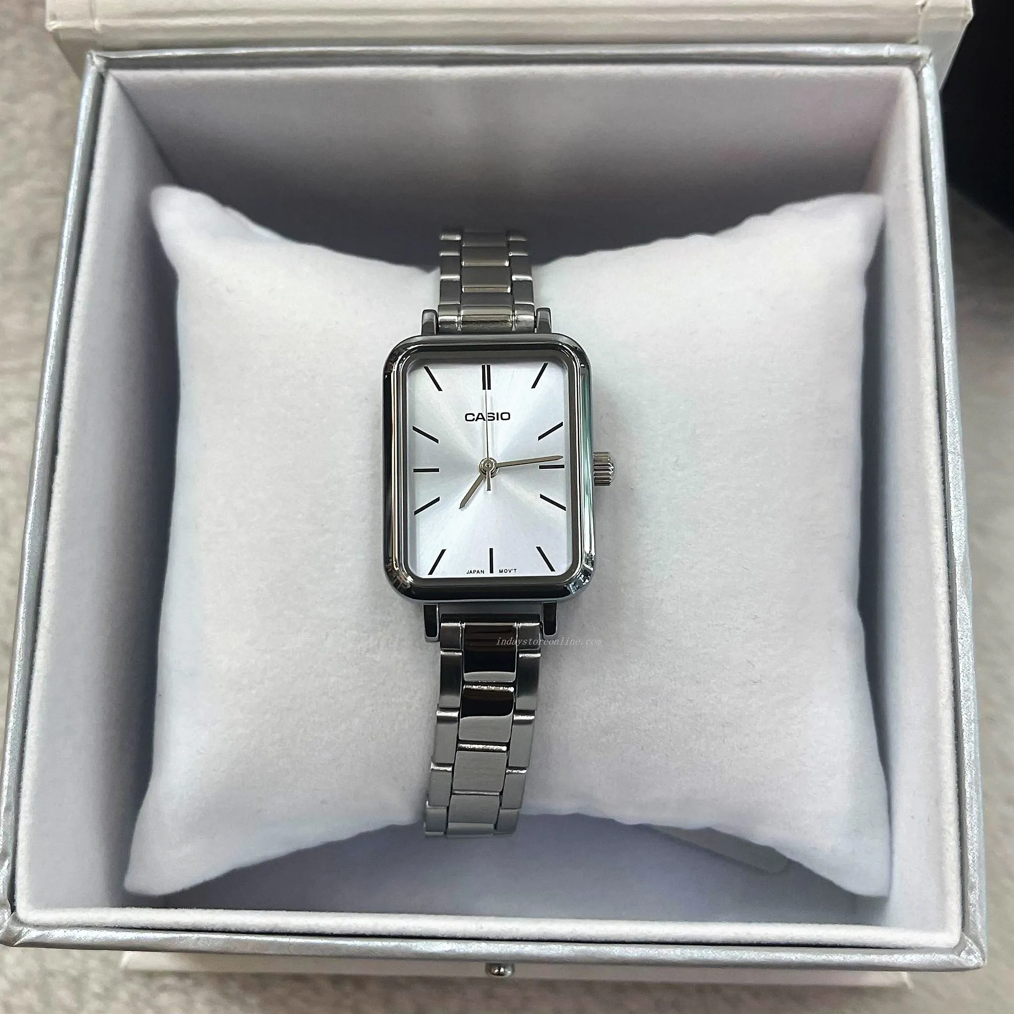 Casio Standard Women's Watch LTP-V009D-2E Square Type Silver Plated Stainless Steel Strap
