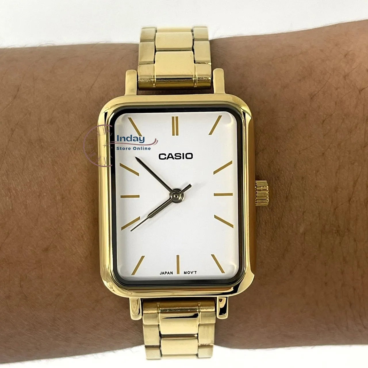 Casio Standard Women's Watch LTP-V009G-7E Square Type Gold Plated Stainless Steel Strap