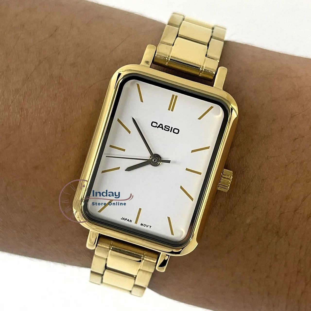 Casio Standard Women's Watch LTP-V009G-7E Square Type Gold Plated Stainless Steel Strap
