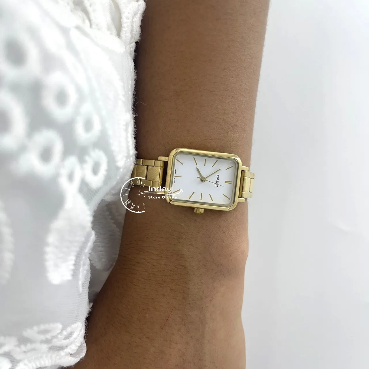 Casio Standard Women's Watch LTP-V009G-7E Square Type Gold Plated Stainless Steel Strap