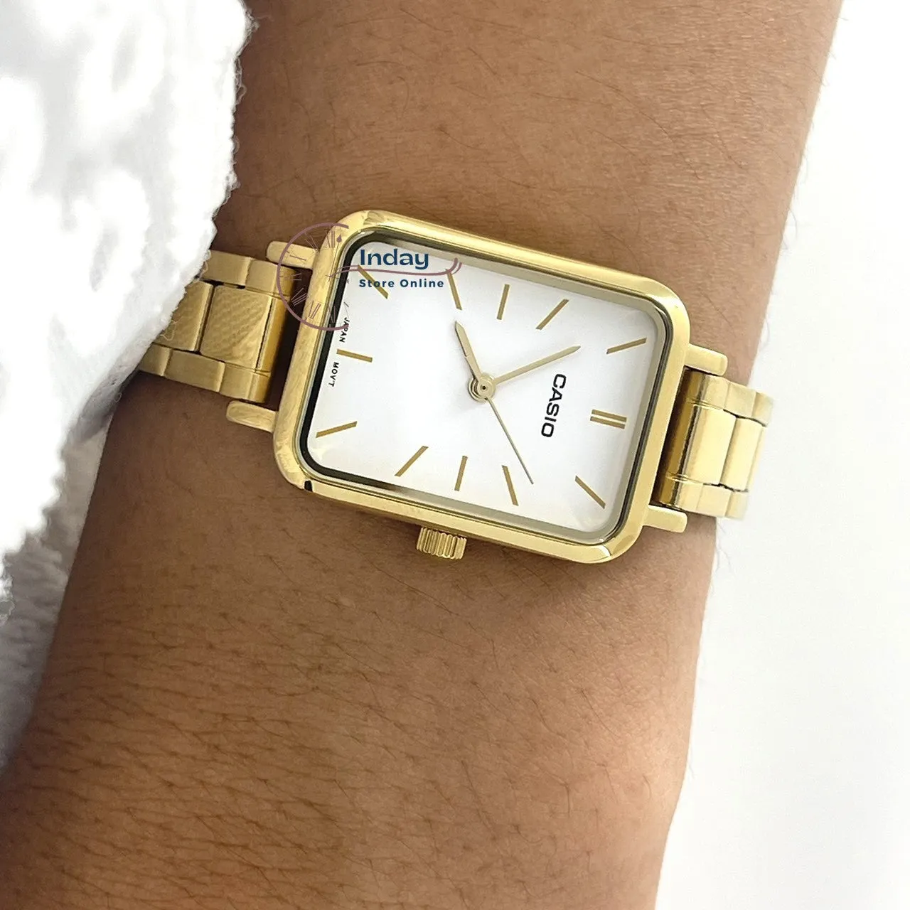 Casio Standard Women's Watch LTP-V009G-7E Square Type Gold Plated Stainless Steel Strap