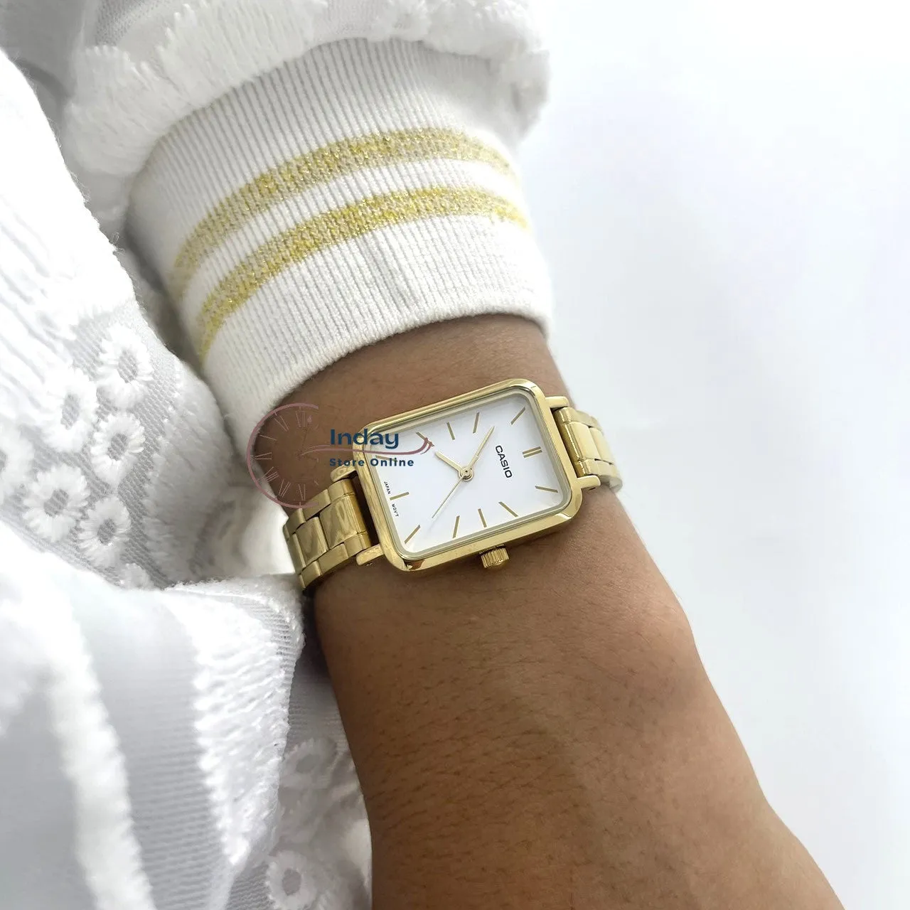 Casio Standard Women's Watch LTP-V009G-7E Square Type Gold Plated Stainless Steel Strap