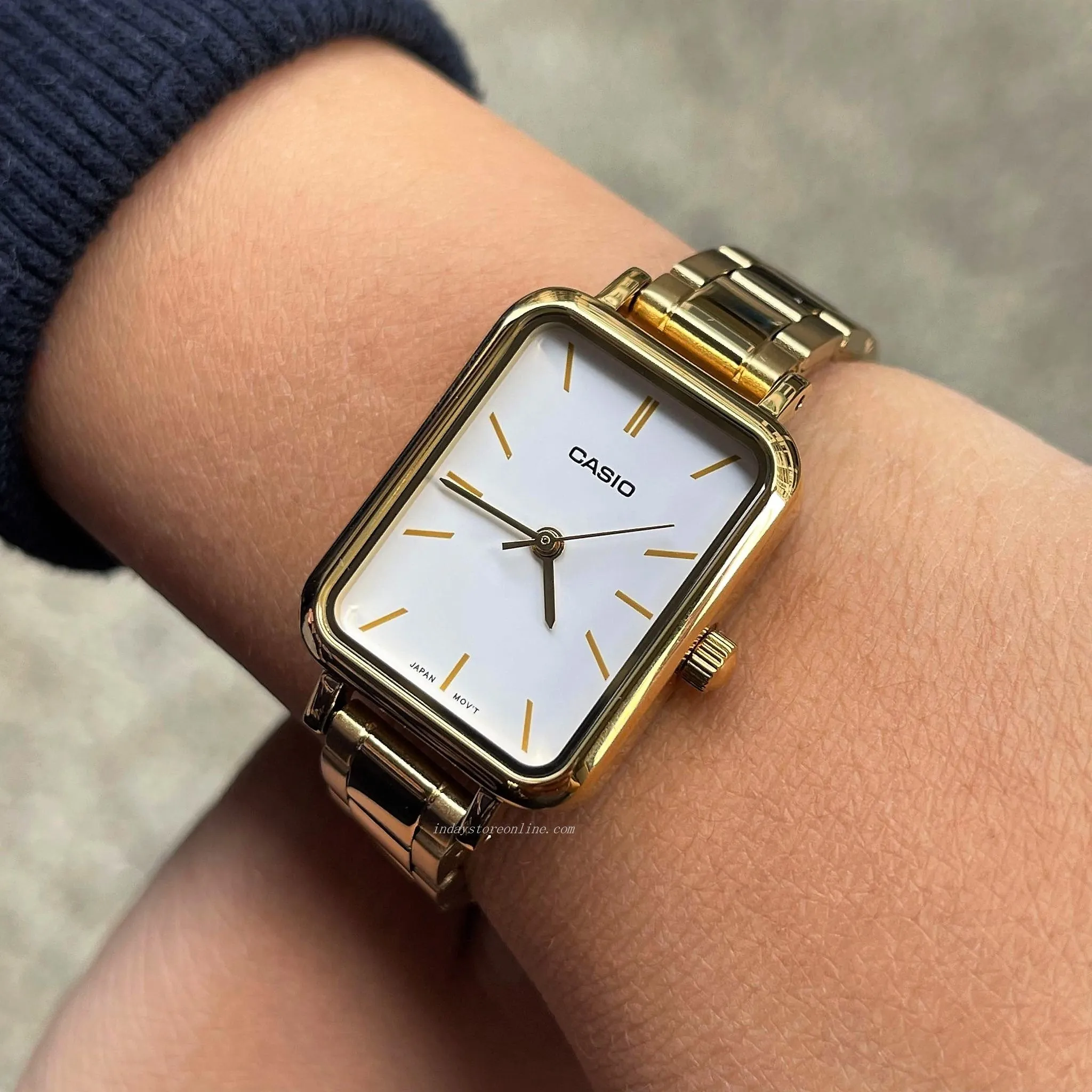 Casio Standard Women's Watch LTP-V009G-7E Square Type Gold Plated Stainless Steel Strap