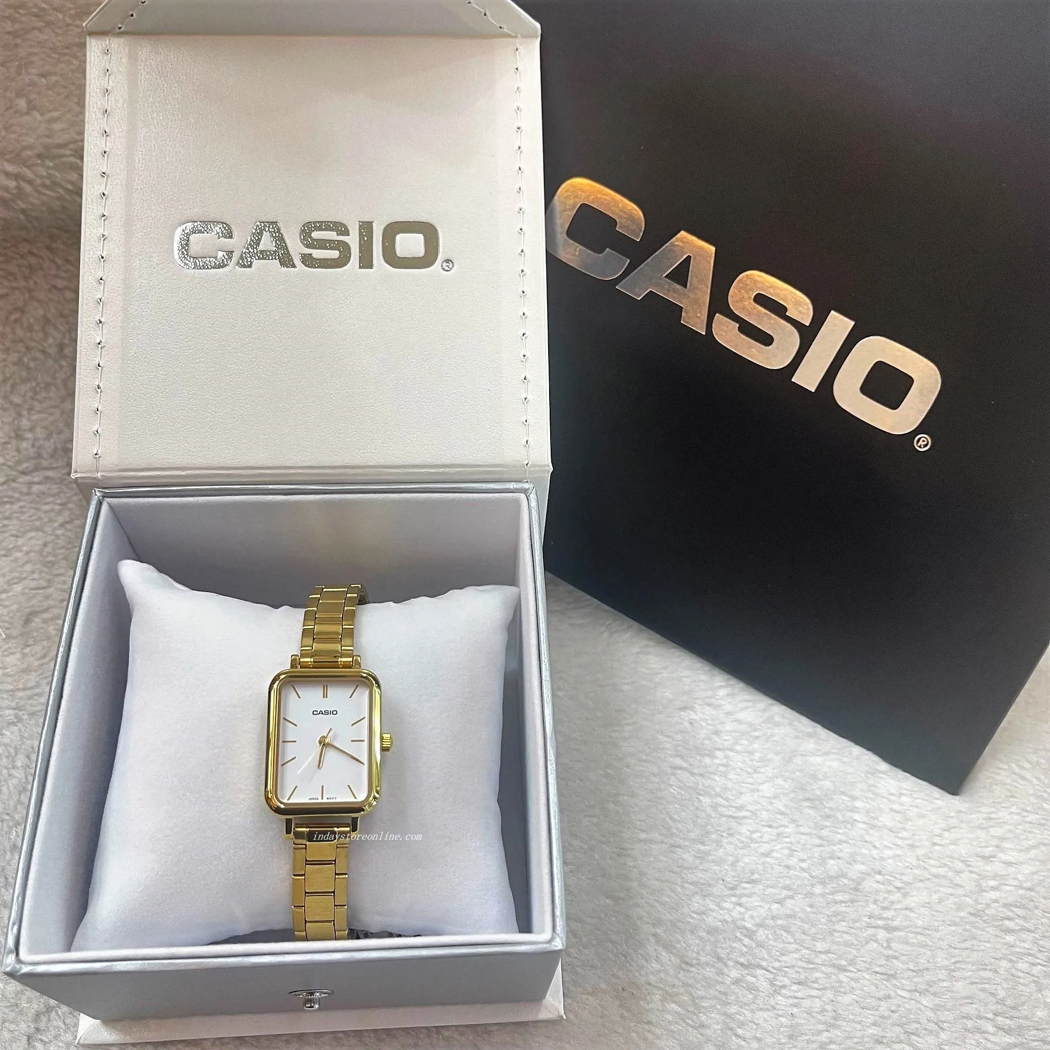 Casio Standard Women's Watch LTP-V009G-7E Square Type Gold Plated Stainless Steel Strap
