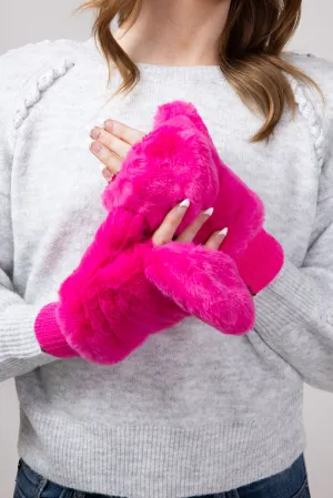 C.C. Faux Fur Mittens for Women in Hot Pink | MT-715-HOTPINK
