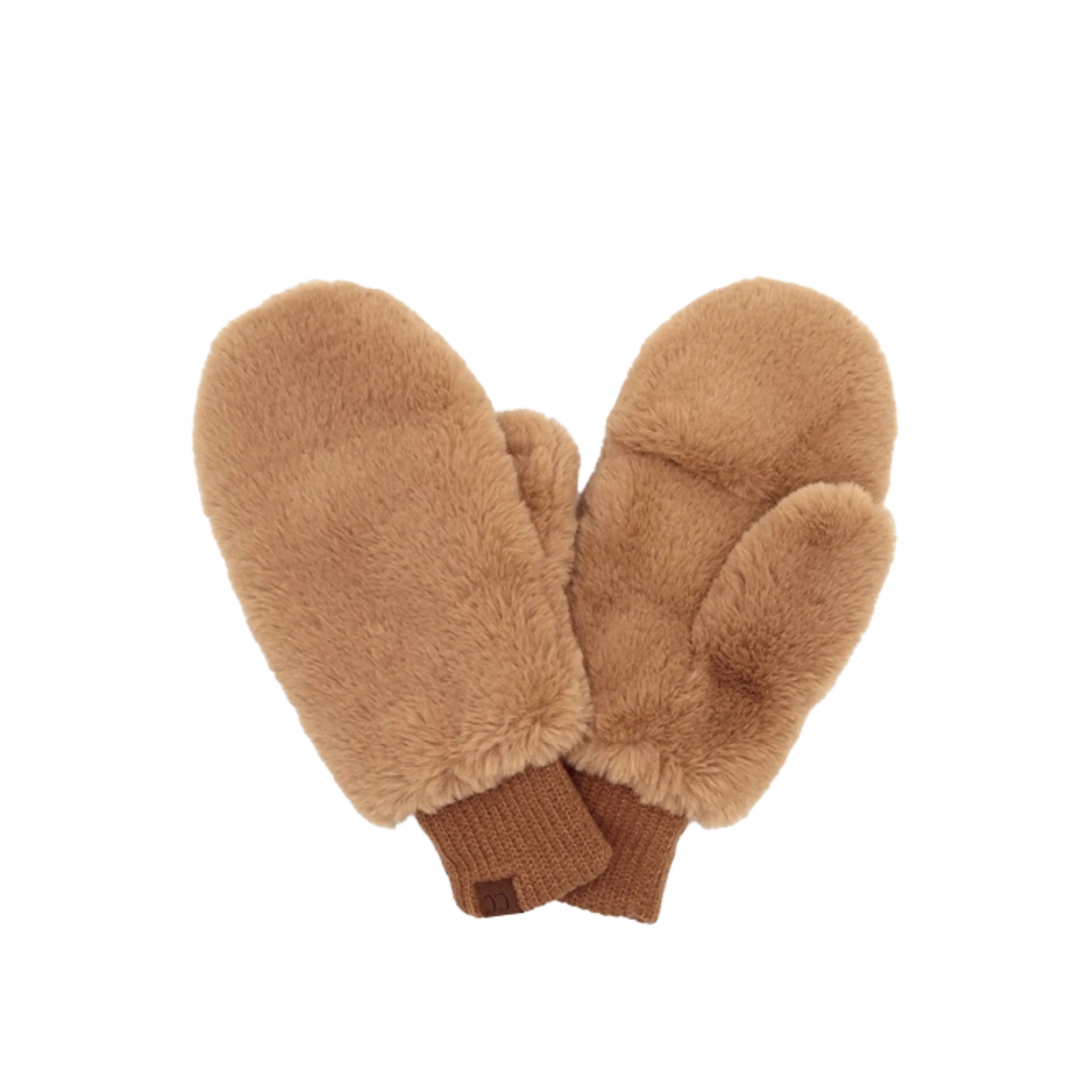 C.C Faux Fur Mittens with Shepherd Lining- Camel