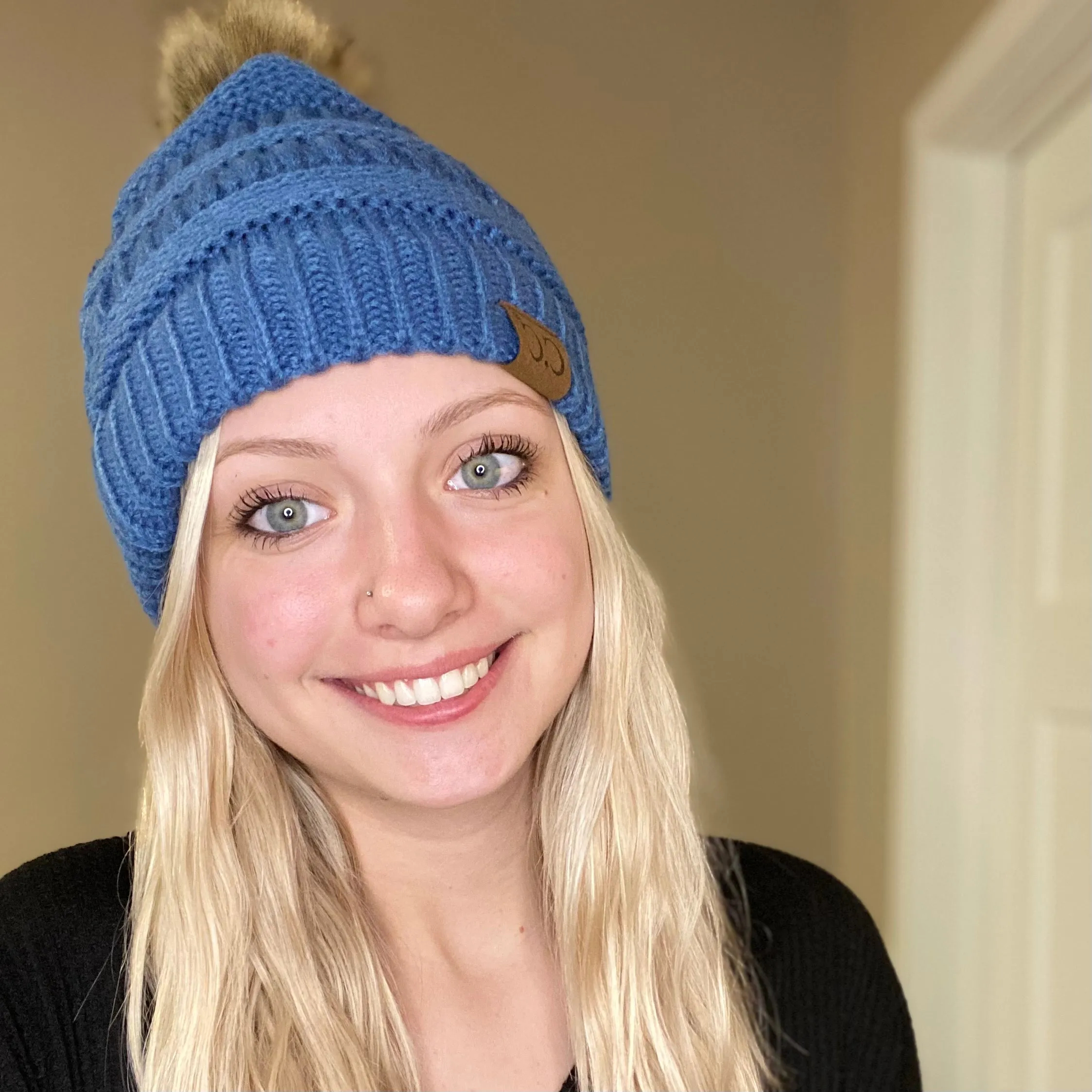 CC Knitted Beanie with Faux Fur Pom