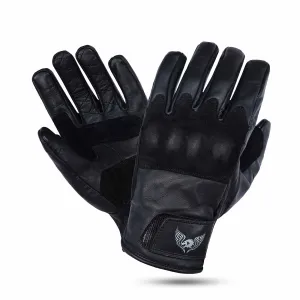 CE Certified Black Leather Motorcycle Gloves