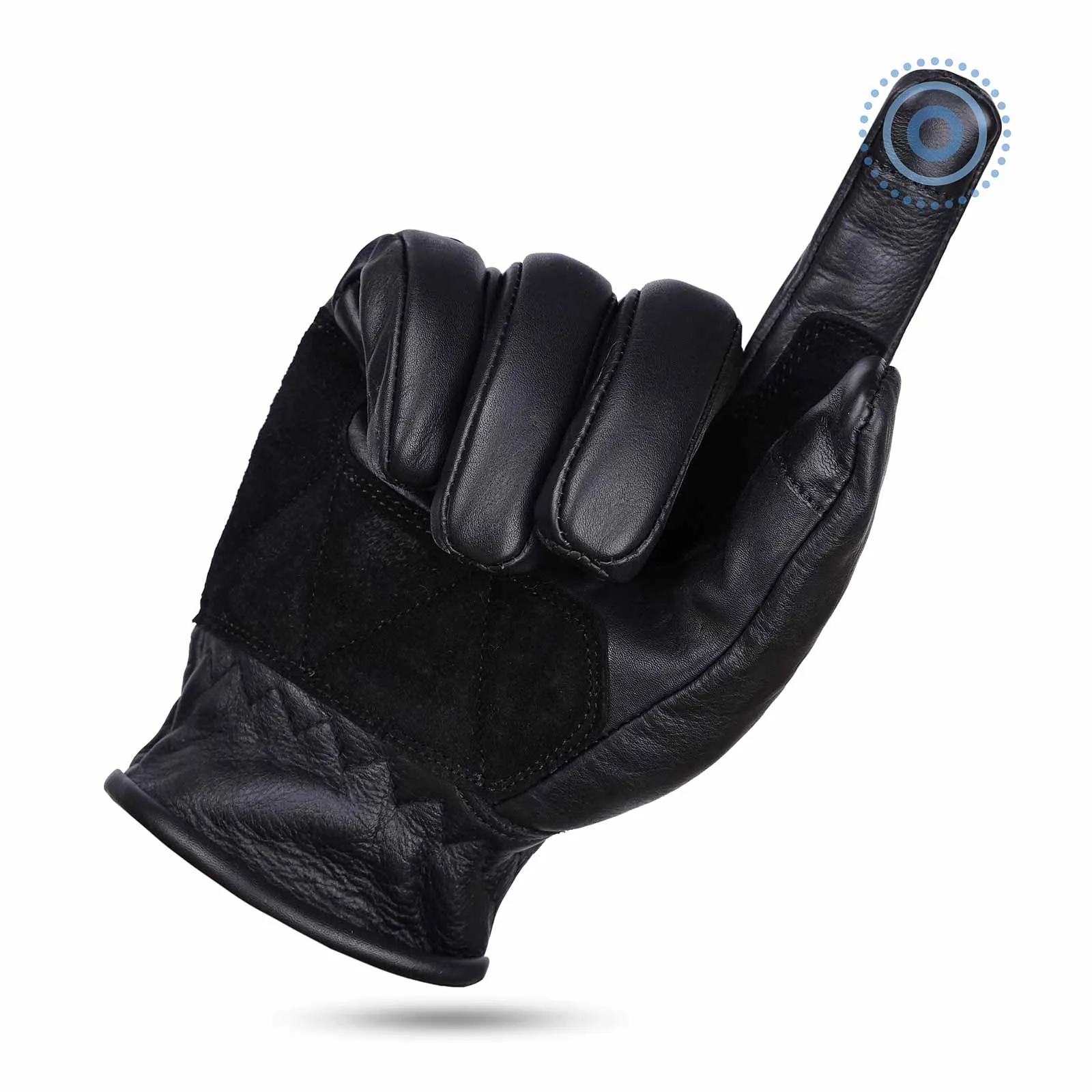 CE Certified Black Leather Motorcycle Gloves